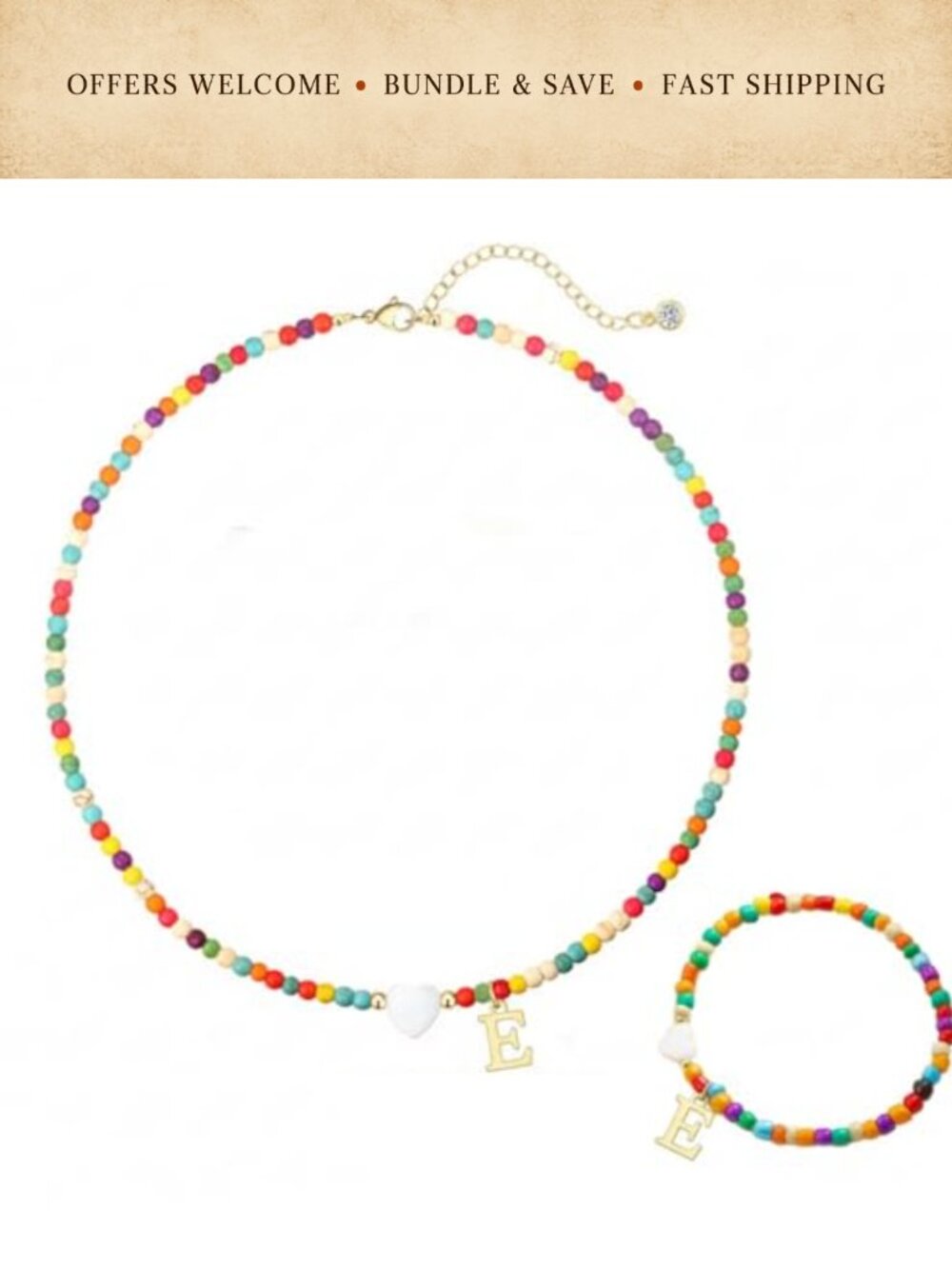 14K Gold Plated Initial Letter Choker Necklace Beaded Heart Pendant Women